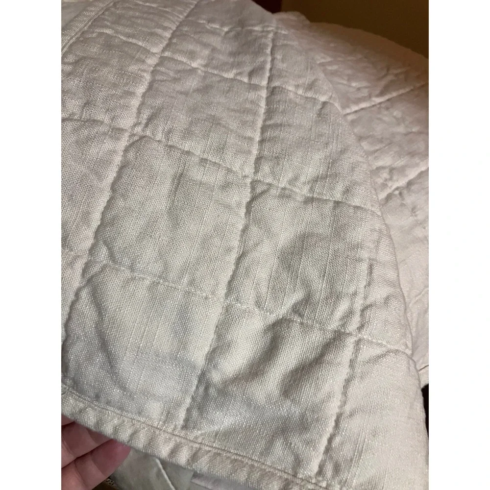 Casaluna Quilt Full/Queen Cream Excellent Heavyweight Linen Blend Box Quilted